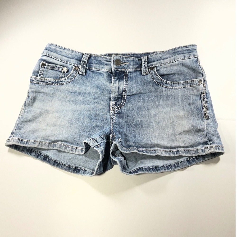 BKE Dayton Denim Shorts Light Wash Stretch Thick Stitch Size 30 Low Rise
